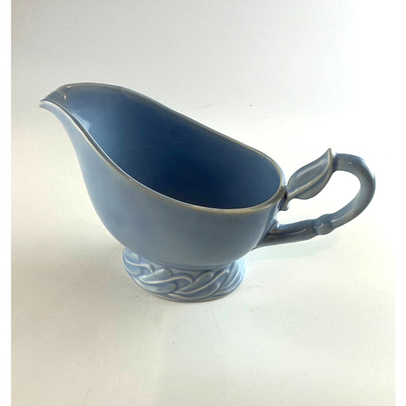 Vtg Vernon Kilns Native California Pottery Ceramic Gravy Boat Blue Leaf Pattern - Picture 2 of 12
